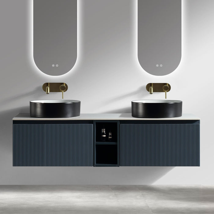 Tailored Flauto 1400mm 2 Drawer Wall Hung Double Vanity Unit with Storage Box & Sintered Stone Countertop