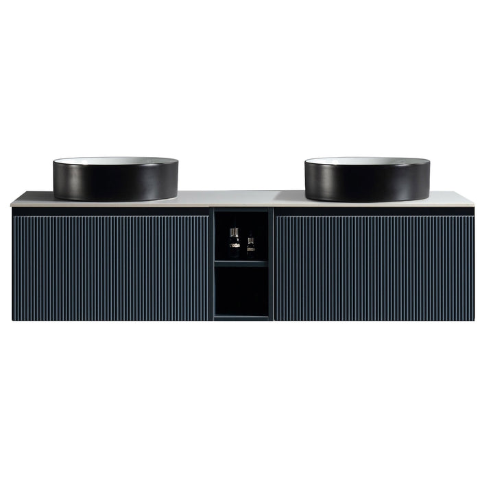 Tailored Flauto 1400mm 2 Drawer Wall Hung Double Vanity Unit with Storage Box & Sintered Stone Countertop