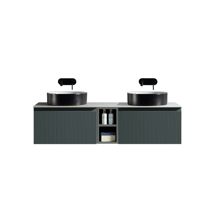 Tailored Flauto 1400mm 2 Drawer Wall Hung Double Vanity Unit with Storage Box & Sintered Stone Countertop