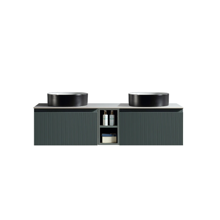 Tailored Flauto 1400mm 2 Drawer Wall Hung Double Vanity Unit with Storage Box & Sintered Stone Countertop