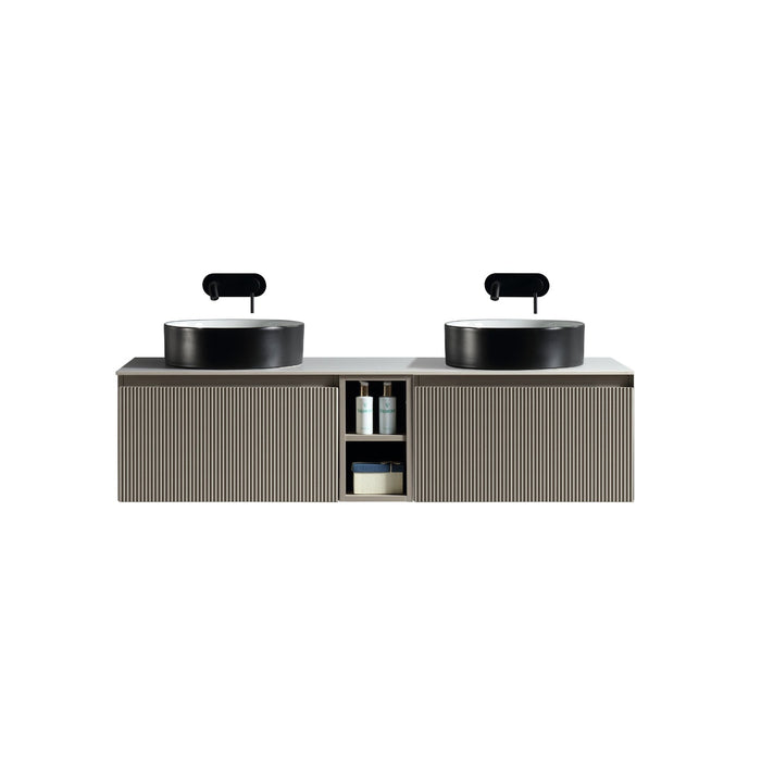 Tailored Flauto 1400mm 2 Drawer Wall Hung Double Vanity Unit with Storage Box & Sintered Stone Countertop