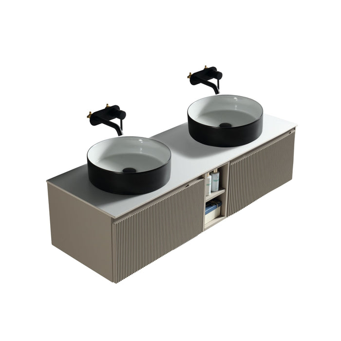 Tailored Flauto 1400mm 2 Drawer Wall Hung Double Vanity Unit with Storage Box & Sintered Stone Countertop