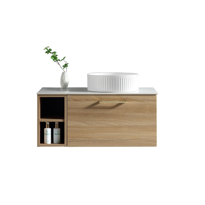 Tailored Piatta 800mm 1 Drawer Wall Hung Vanity Unit with Side Storage Box, Sintered Stone Countertop & Handle
