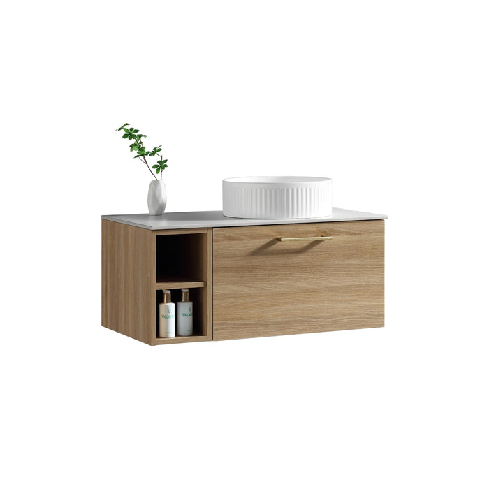 Tailored Piatta 800mm 1 Drawer Wall Hung Vanity Unit with Side Storage Box, Sintered Stone Countertop & Handle