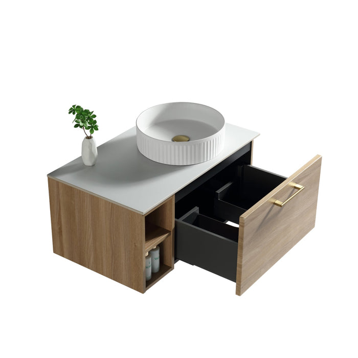 Tailored Piatta 800mm 1 Drawer Wall Hung Vanity Unit with Side Storage Box, Sintered Stone Countertop & Handle