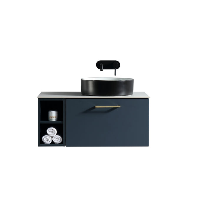 Tailored Piatta 800mm 1 Drawer Wall Hung Vanity Unit with Side Storage Box, Sintered Stone Countertop & Handle