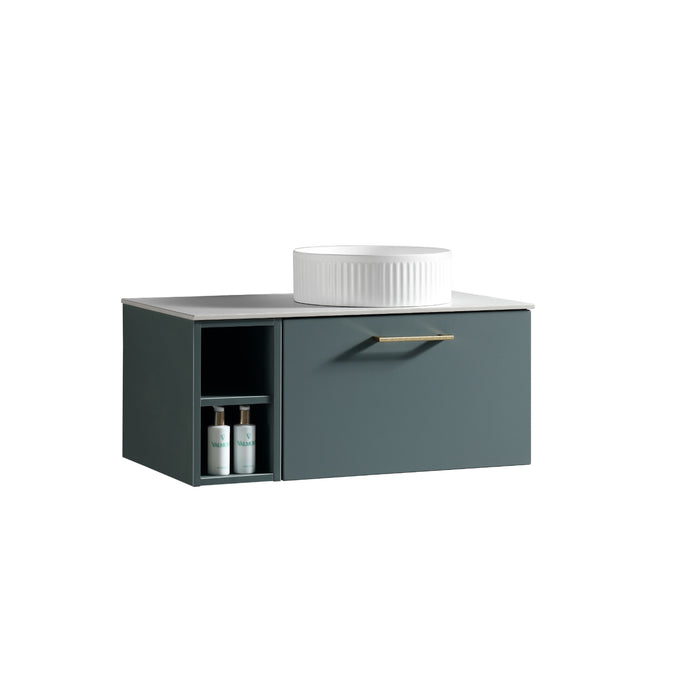 Tailored Piatta 800mm 1 Drawer Wall Hung Vanity Unit with Side Storage Box, Sintered Stone Countertop & Handle