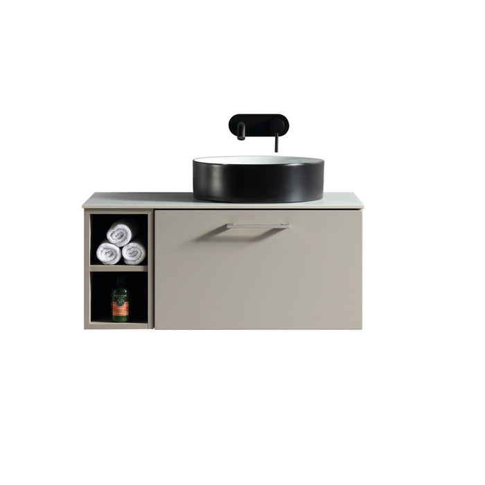 Tailored Piatta 800mm 1 Drawer Wall Hung Vanity Unit with Side Storage Box, Sintered Stone Countertop & Handle