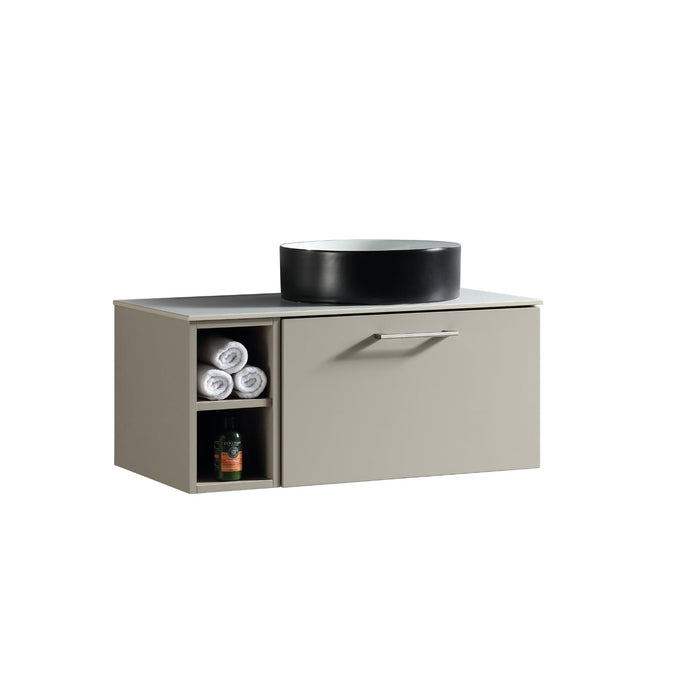 Tailored Piatta 800mm 1 Drawer Wall Hung Vanity Unit with Side Storage Box, Sintered Stone Countertop & Handle