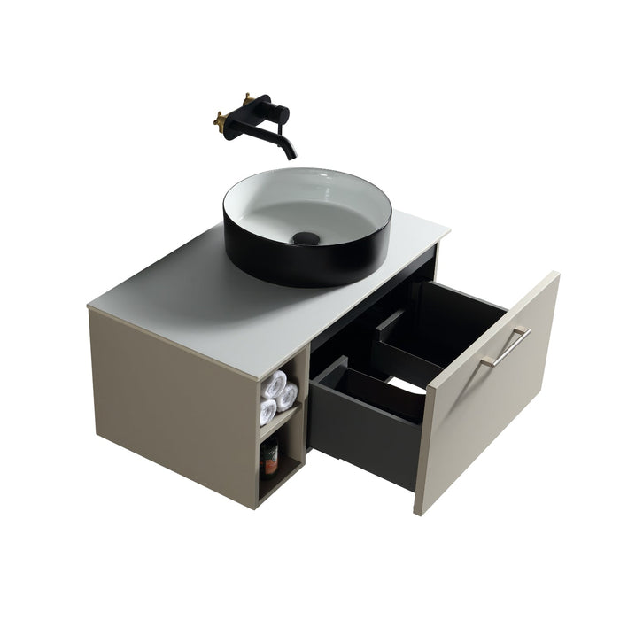 Tailored Piatta 800mm 1 Drawer Wall Hung Vanity Unit with Side Storage Box, Sintered Stone Countertop & Handle