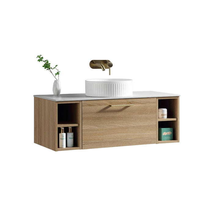 Tailored Piatta 1000mm 1 Drawer Wall Hung Vanity Unit with 2 Side Storage Boxes, Sintered Stone Countertop & Handle