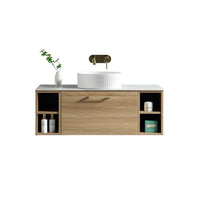 Tailored Piatta 1000mm 1 Drawer Wall Hung Vanity Unit with 2 Side Storage Boxes, Sintered Stone Countertop & Handle