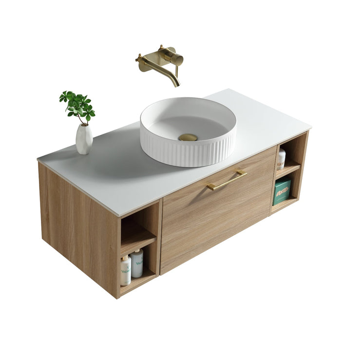 Tailored Piatta 1000mm 1 Drawer Wall Hung Vanity Unit with 2 Side Storage Boxes, Sintered Stone Countertop & Handle