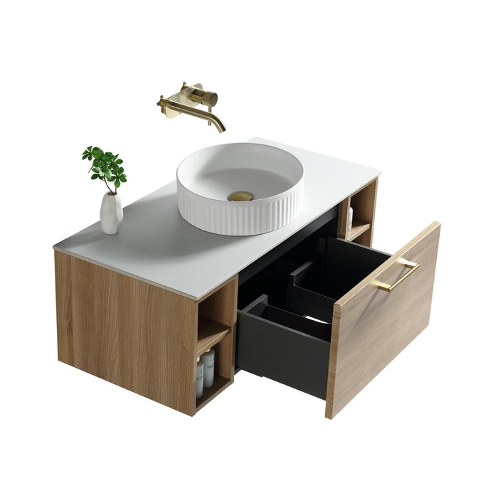 Tailored Piatta 1000mm 1 Drawer Wall Hung Vanity Unit with 2 Side Storage Boxes, Sintered Stone Countertop & Handle