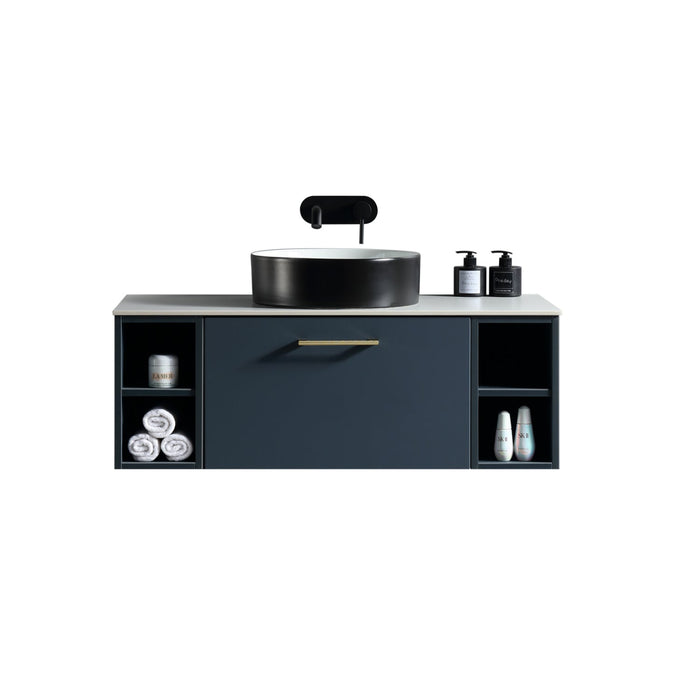 Tailored Piatta 1000mm 1 Drawer Wall Hung Vanity Unit with 2 Side Storage Boxes, Sintered Stone Countertop & Handle