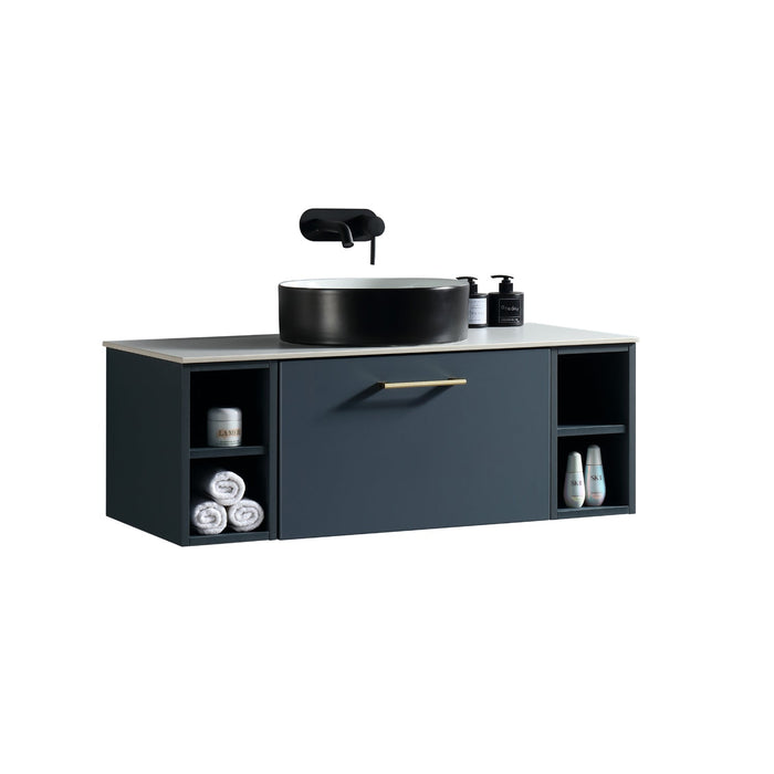 Tailored Piatta 1000mm 1 Drawer Wall Hung Vanity Unit with 2 Side Storage Boxes, Sintered Stone Countertop & Handle