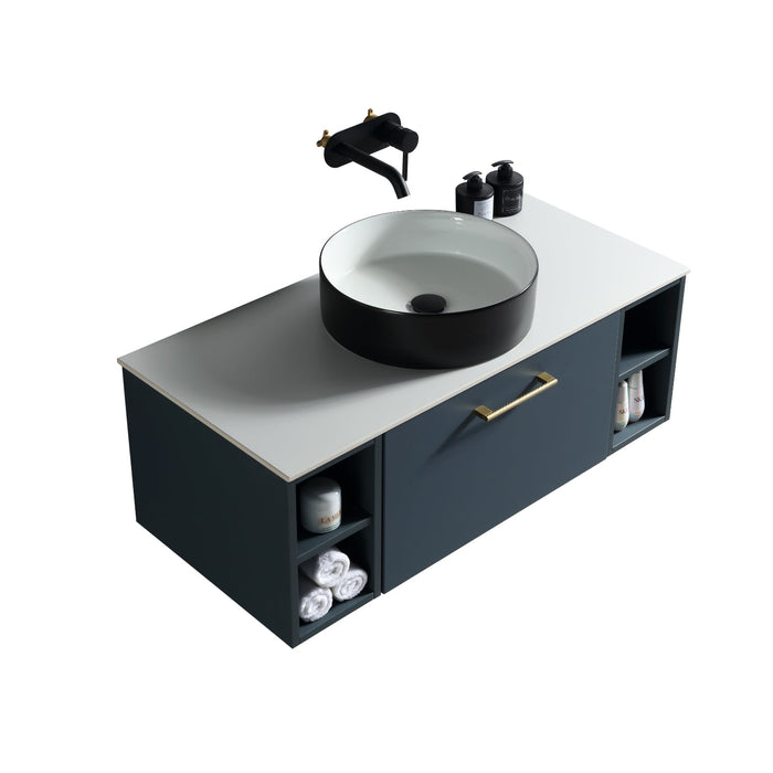 Tailored Piatta 1000mm 1 Drawer Wall Hung Vanity Unit with 2 Side Storage Boxes, Sintered Stone Countertop & Handle