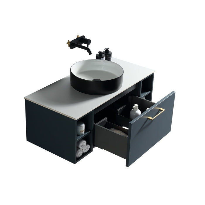 Tailored Piatta 1000mm 1 Drawer Wall Hung Vanity Unit with 2 Side Storage Boxes, Sintered Stone Countertop & Handle