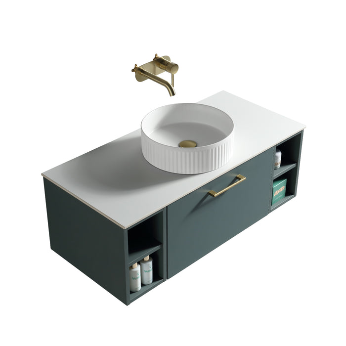 Tailored Piatta 1000mm 1 Drawer Wall Hung Vanity Unit with 2 Side Storage Boxes, Sintered Stone Countertop & Handle