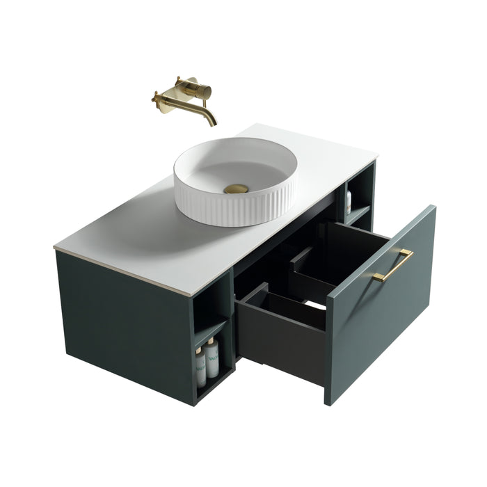 Tailored Piatta 1000mm 1 Drawer Wall Hung Vanity Unit with 2 Side Storage Boxes, Sintered Stone Countertop & Handle