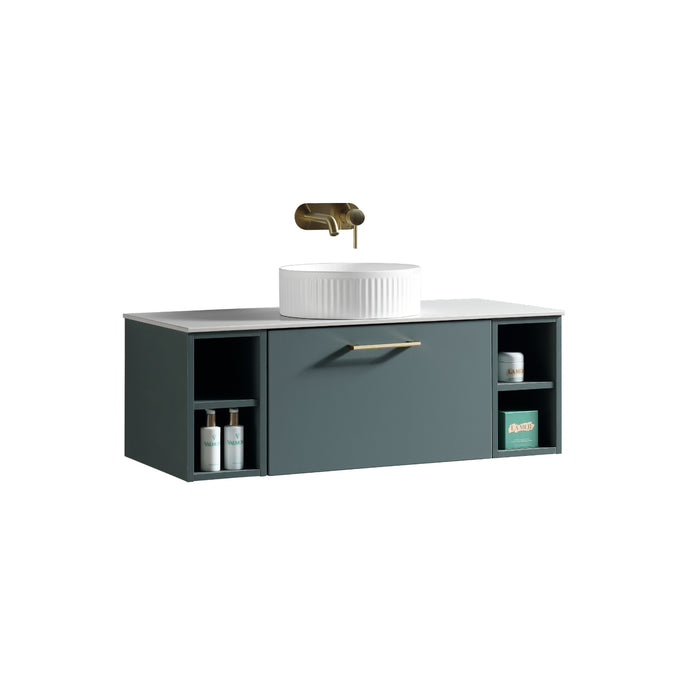 Tailored Piatta 1000mm 1 Drawer Wall Hung Vanity Unit with 2 Side Storage Boxes, Sintered Stone Countertop & Handle