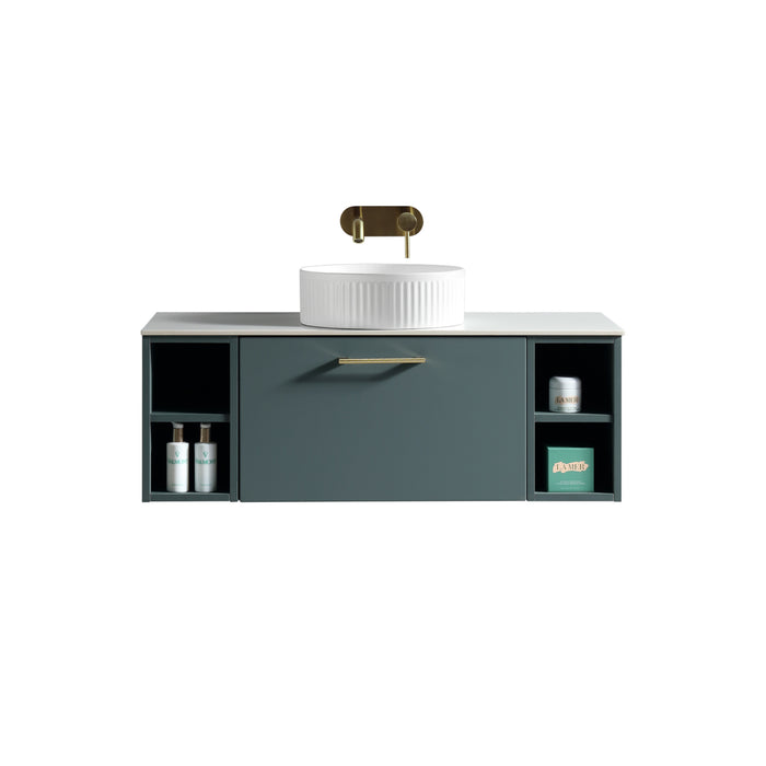 Tailored Piatta 1000mm 1 Drawer Wall Hung Vanity Unit with 2 Side Storage Boxes, Sintered Stone Countertop & Handle