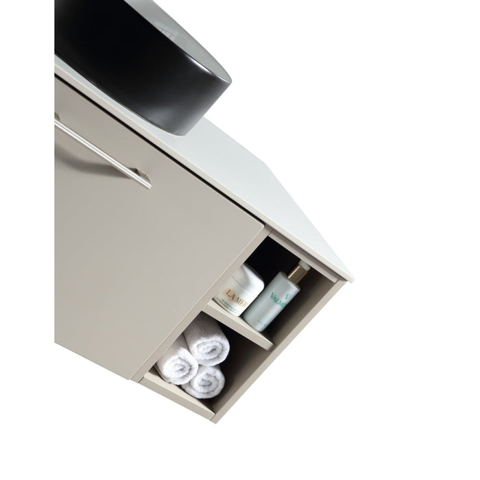 Tailored Piatta 1000mm 1 Drawer Wall Hung Vanity Unit with 2 Side Storage Boxes, Sintered Stone Countertop & Handle
