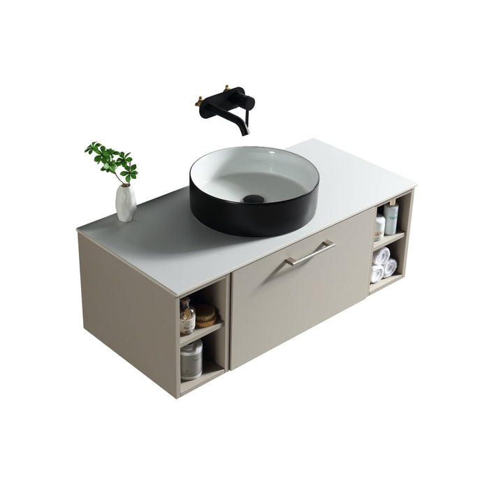 Tailored Piatta 1000mm 1 Drawer Wall Hung Vanity Unit with 2 Side Storage Boxes, Sintered Stone Countertop & Handle