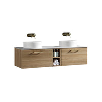 Tailored Piatta 1400mm 2 Drawer Wall Hung Double Vanity Unit with Storage Box, Sintered Stone Countertop & Handle