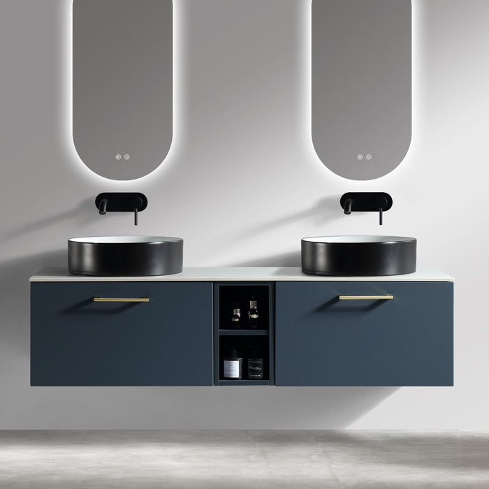 Tailored Piatta 1400mm 2 Drawer Wall Hung Double Vanity Unit with Storage Box, Sintered Stone Countertop & Handle