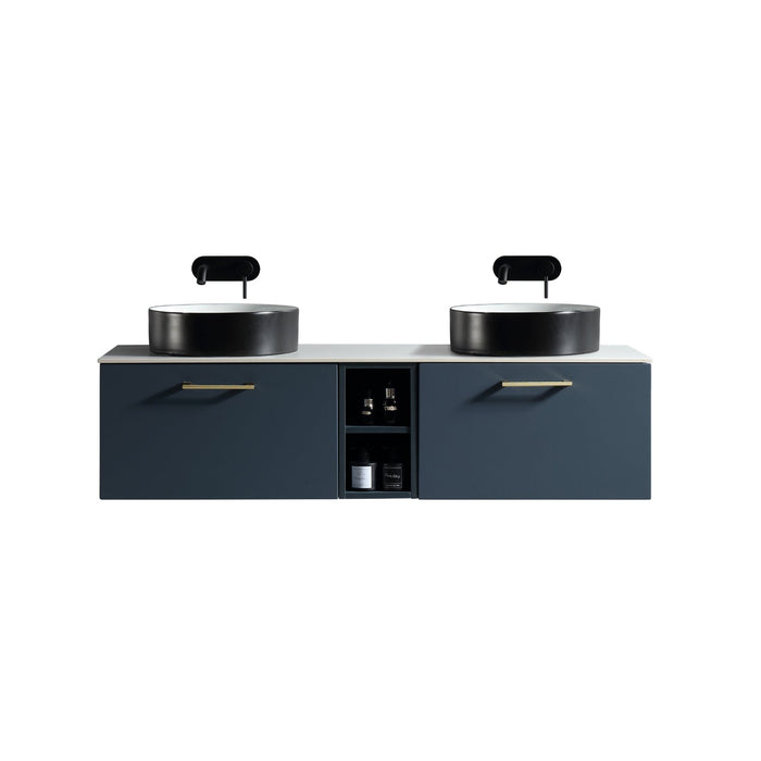 Tailored Piatta 1400mm 2 Drawer Wall Hung Double Vanity Unit with Storage Box, Sintered Stone Countertop & Handle