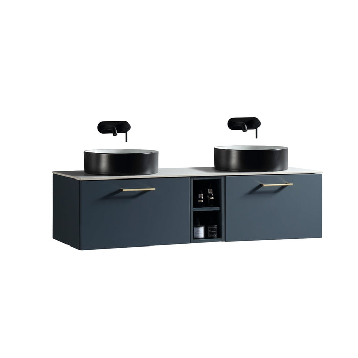 Tailored Piatta 1400mm 2 Drawer Wall Hung Double Vanity Unit with Storage Box, Sintered Stone Countertop & Handle