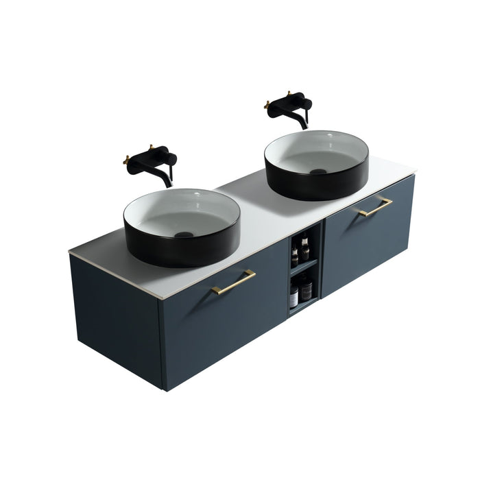 Tailored Piatta 1400mm 2 Drawer Wall Hung Double Vanity Unit with Storage Box, Sintered Stone Countertop & Handle