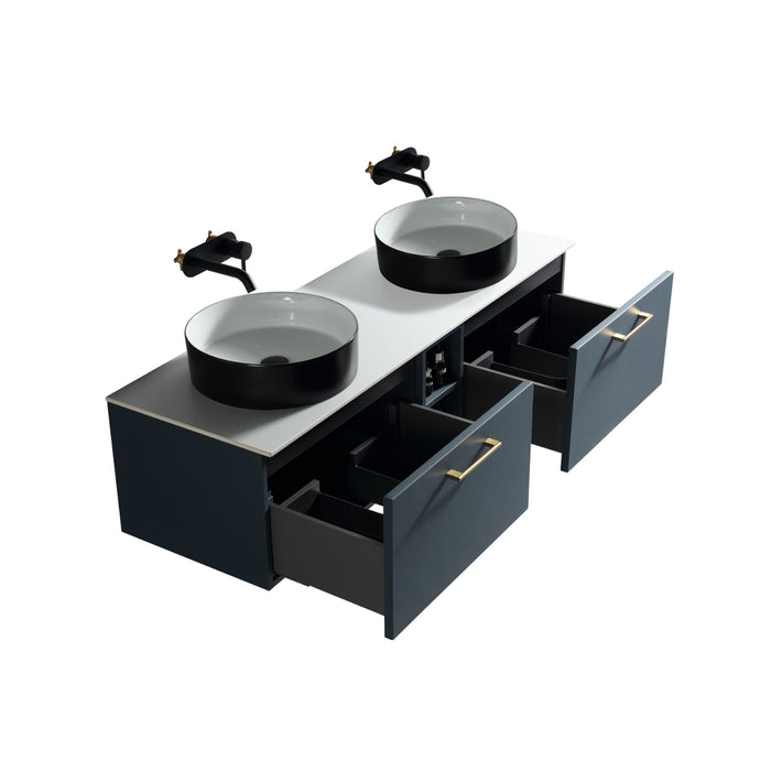 Tailored Piatta 1400mm 2 Drawer Wall Hung Double Vanity Unit with Storage Box, Sintered Stone Countertop & Handle