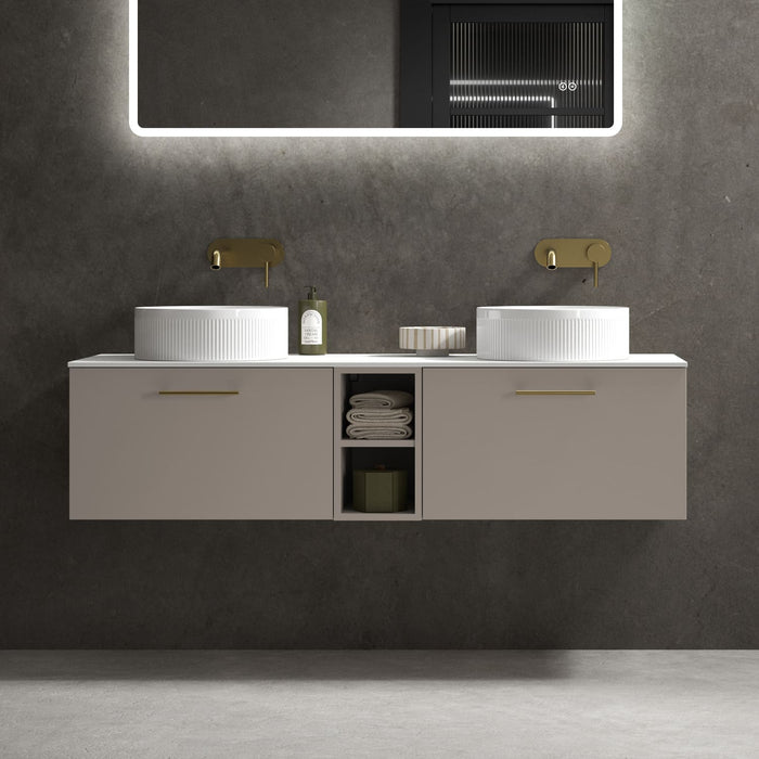 Tailored Piatta 1400mm 2 Drawer Wall Hung Double Vanity Unit with Storage Box, Sintered Stone Countertop & Handle
