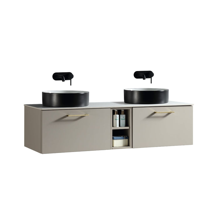 Tailored Piatta 1400mm 2 Drawer Wall Hung Double Vanity Unit with Storage Box, Sintered Stone Countertop & Handle