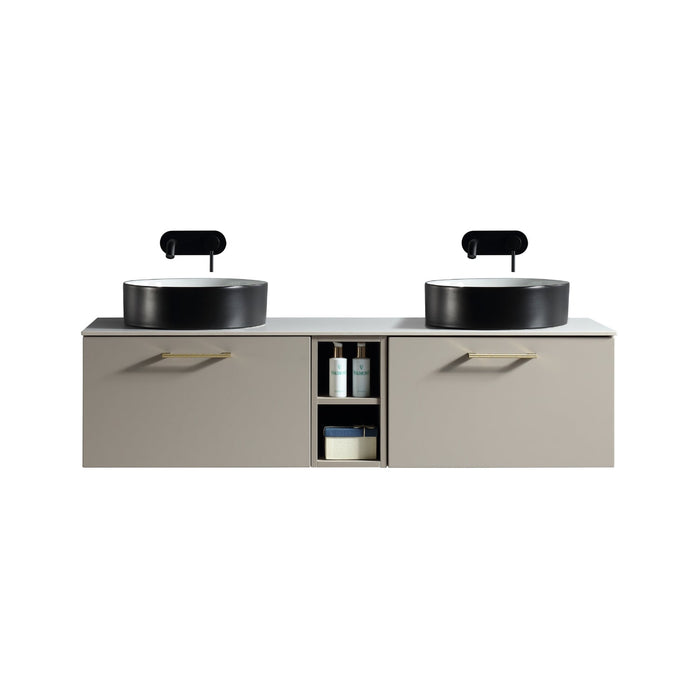 Tailored Piatta 1400mm 2 Drawer Wall Hung Double Vanity Unit with Storage Box, Sintered Stone Countertop & Handle