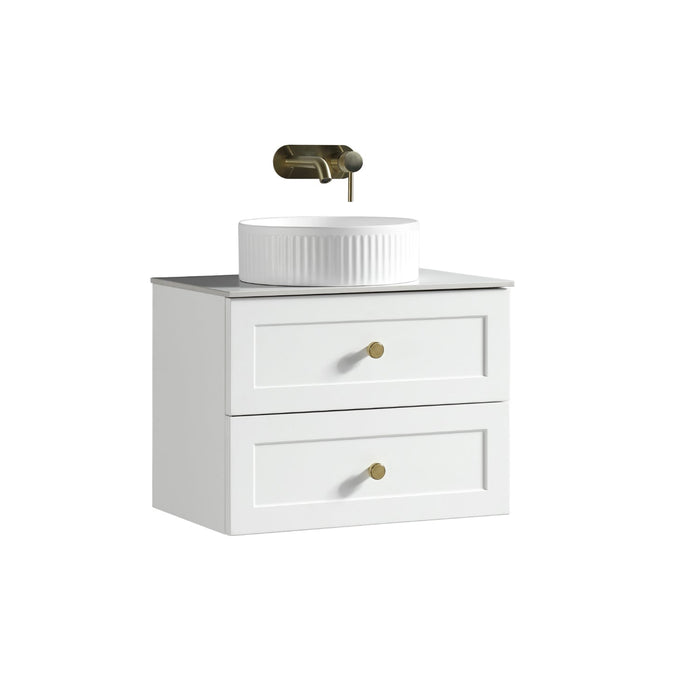 Tailored Bakewell 600mm 2 Drawer Wall Hung Vanity Unit with Sintered Stone Countertop & Handles