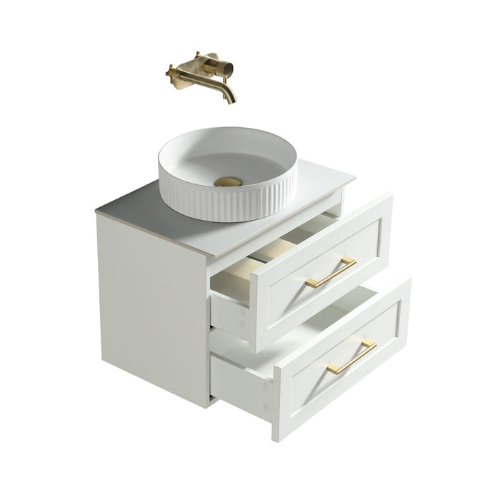 Tailored Bakewell 600mm 2 Drawer Wall Hung Vanity Unit with Sintered Stone Countertop & Handles
