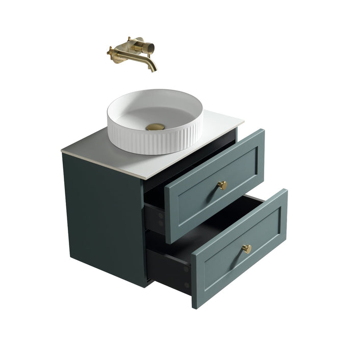 Tailored Bakewell 600mm 2 Drawer Wall Hung Vanity Unit with Sintered Stone Countertop & Handles
