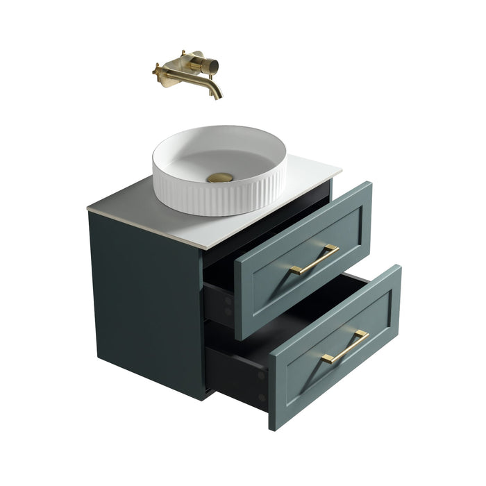 Tailored Bakewell 600mm 2 Drawer Wall Hung Vanity Unit with Sintered Stone Countertop & Handles