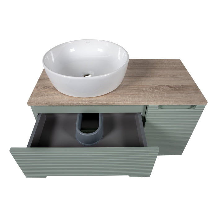 Tailored Monza Plus 900mm 2 Drawer Fluted Wall Hung Vanity Unit with Side Cabinet & Countertop