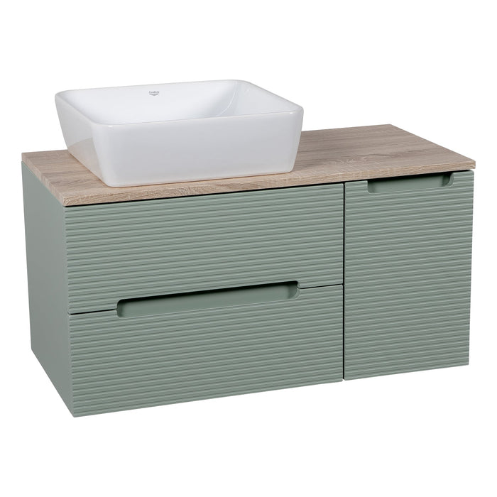 Tailored Monza Plus 900mm 2 Drawer Fluted Wall Hung Vanity Unit with Side Cabinet & Countertop