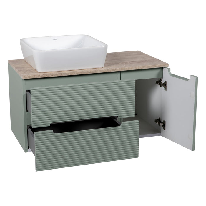 Tailored Monza Plus 900mm 2 Drawer Fluted Wall Hung Vanity Unit with Side Cabinet & Countertop