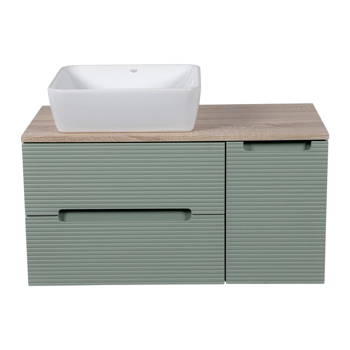 Tailored Monza Plus 900mm 2 Drawer Fluted Wall Hung Vanity Unit with Side Cabinet & Countertop