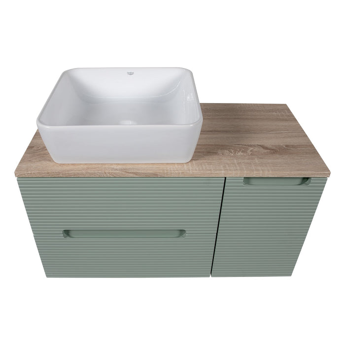 Tailored Monza Plus 900mm 2 Drawer Fluted Wall Hung Vanity Unit with Side Cabinet & Countertop