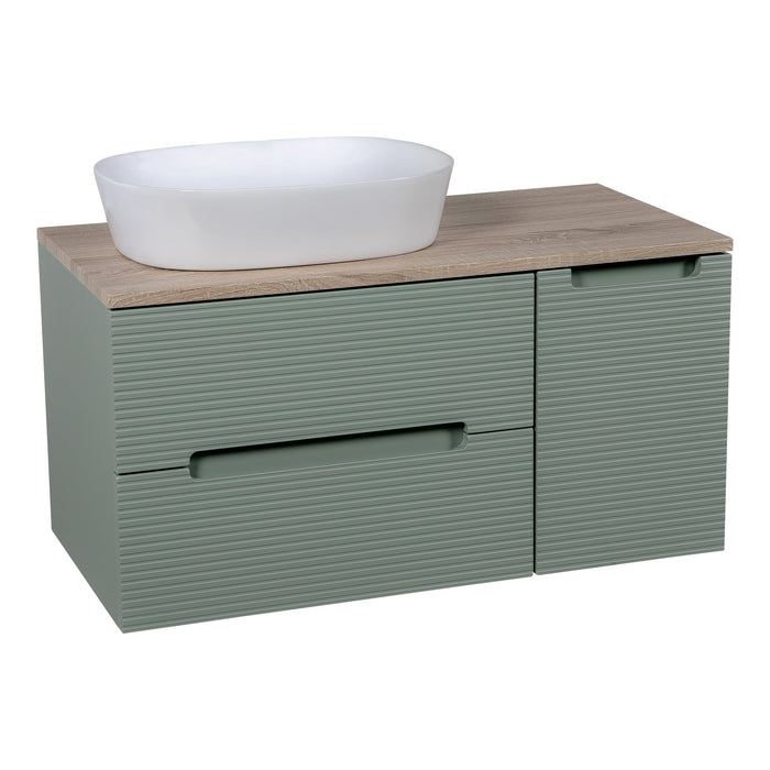 Tailored Monza Plus 900mm 2 Drawer Fluted Wall Hung Vanity Unit with Side Cabinet & Countertop