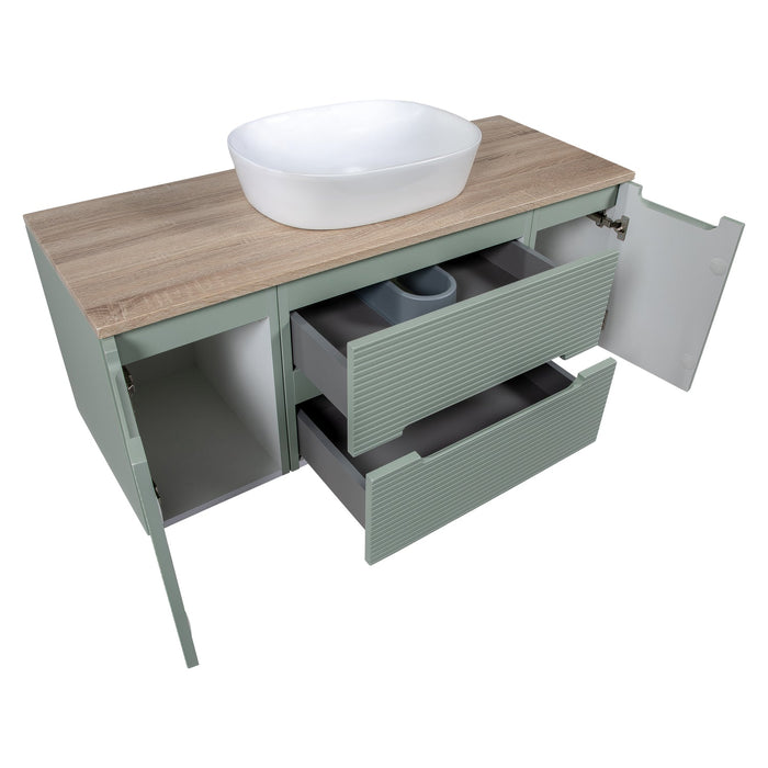 Tailored Monza Plus 1200mm 2 Drawer Fluted Wall Hung Vanity Unit with 2 Side Cabinets & Countertop