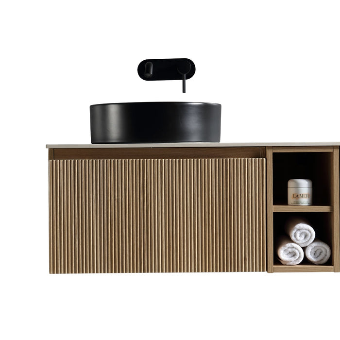 Tailored Flauto 800mm 1 Drawer Wall Hung Vanity Unit with Side Storage Box & Sintered Stone Countertop