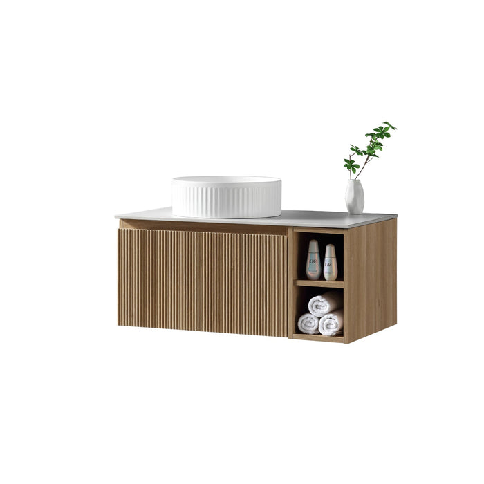 Tailored Flauto 800mm 1 Drawer Wall Hung Vanity Unit with Side Storage Box & Sintered Stone Countertop